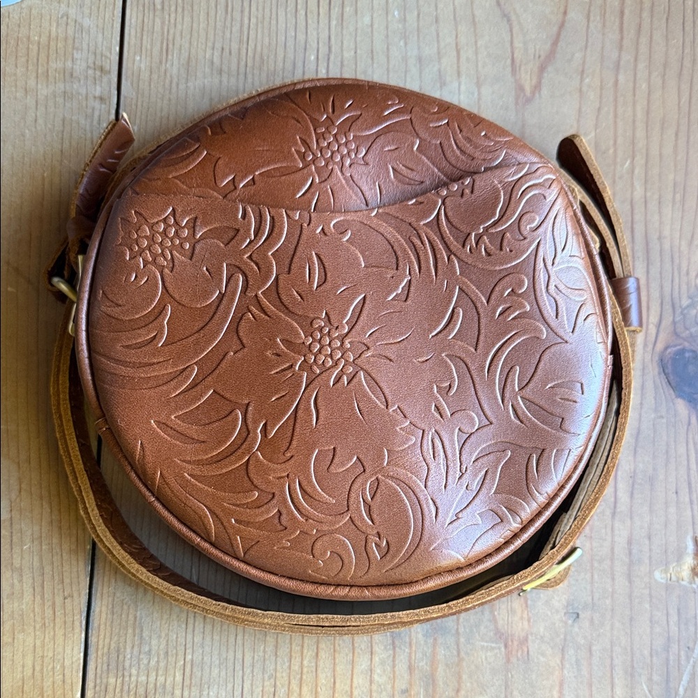 Portland Leather Floral Embossed Tan Crossbody Bag NWT